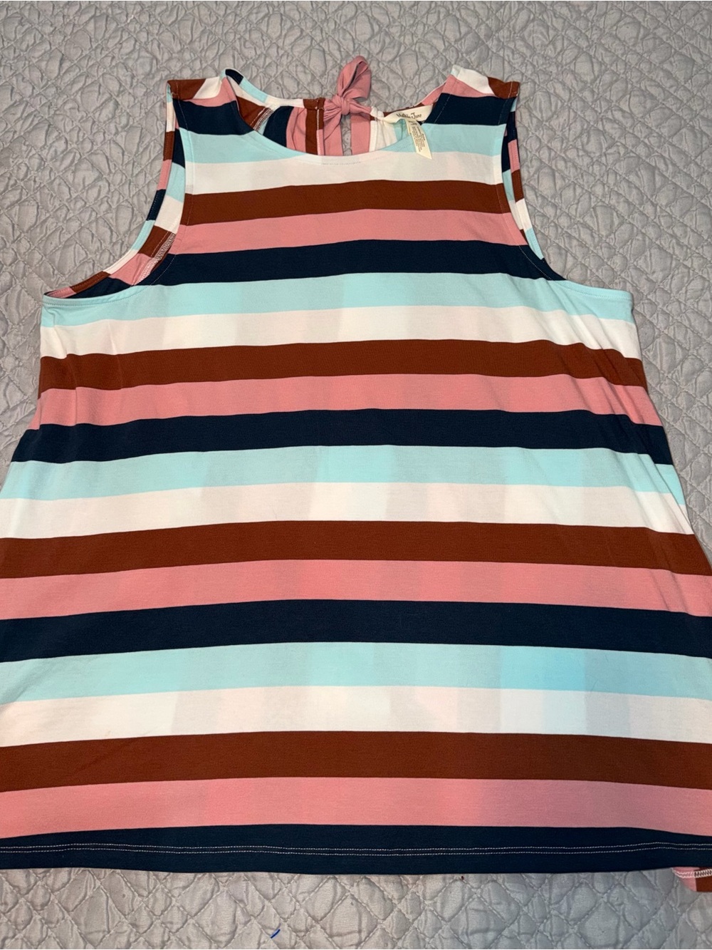 Matilda Jane Pink, Light Blue, White & Brown Striped Tank